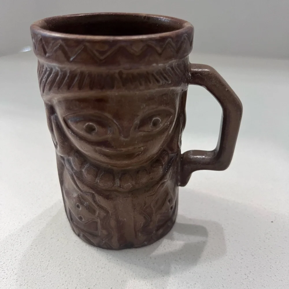 Vtg Tiki Coffee Mug Cup‎ Brown Stoneware
